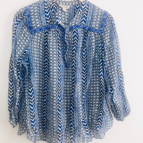 |Lucky Brand| Beaded Chevron Boho Blouse Top Sz 1X - Picture 3 of 5
